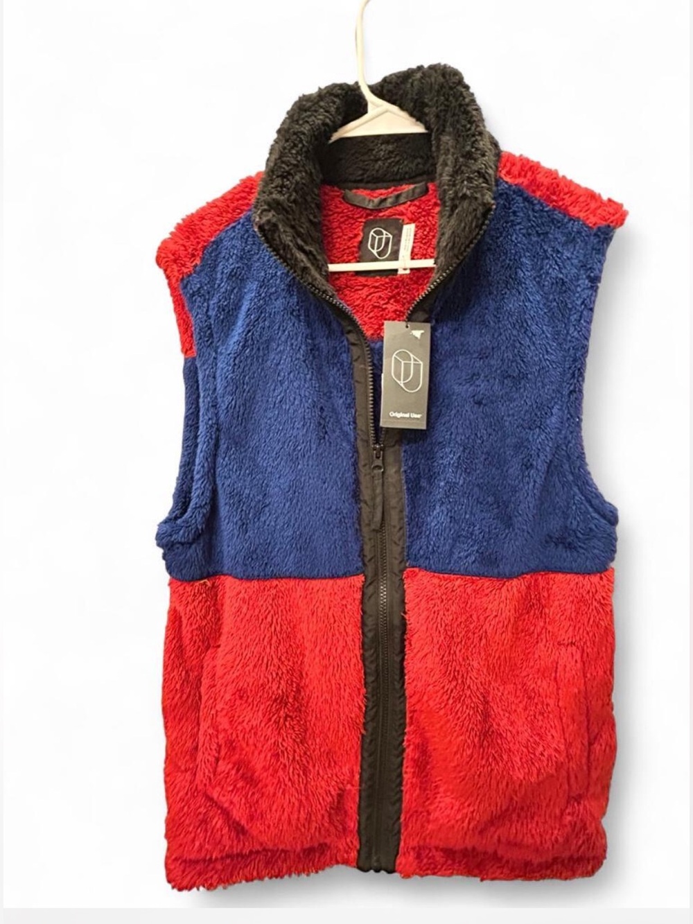 Original Use Red & Blue Colorblock Sherpa Vest with Black Trim - Fleece